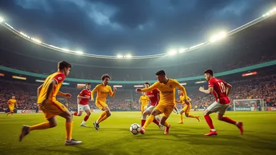 Under overcast skies, a crowded stadium's blurred background, an ADO Den Haag player in yellow and green, clashes with a...